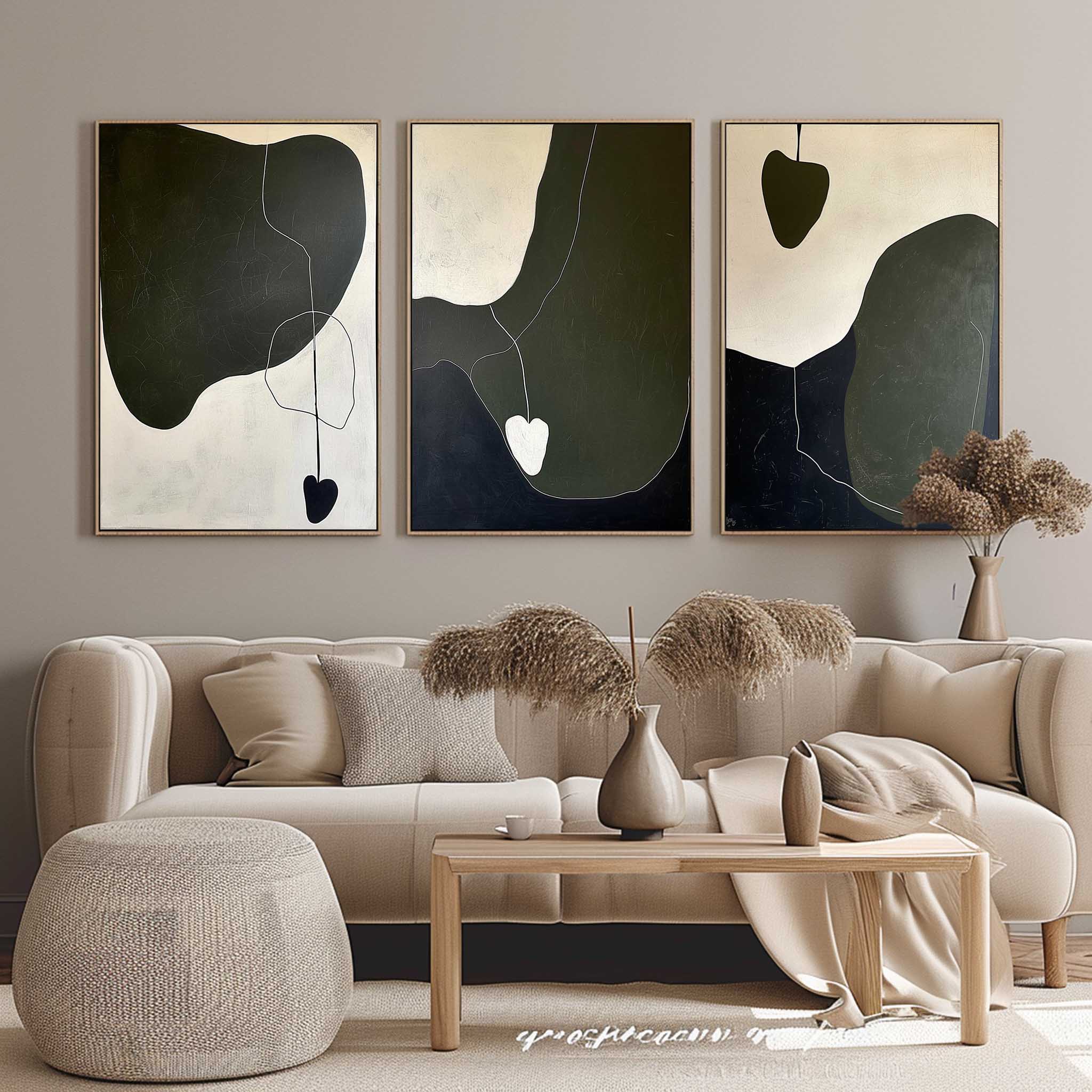 Tactile Three-Piece Oil Painting Dark Green Heart