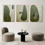 Tactile Three-Piece Oil Painting Olive Green Minimalist