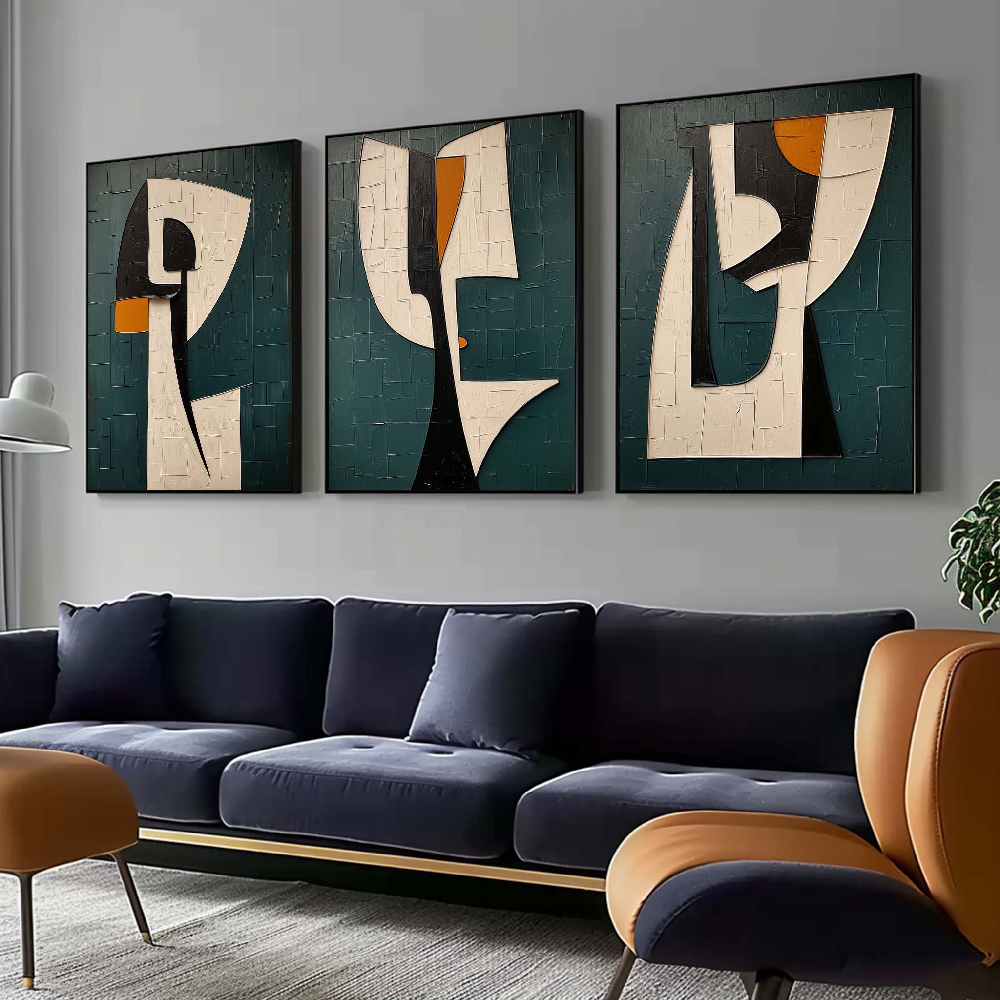 Modern Geometric Triptych Wall Art Textured 3-Piece