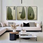 Tactile Three-Piece Oil Painting Olive Green Minimalist