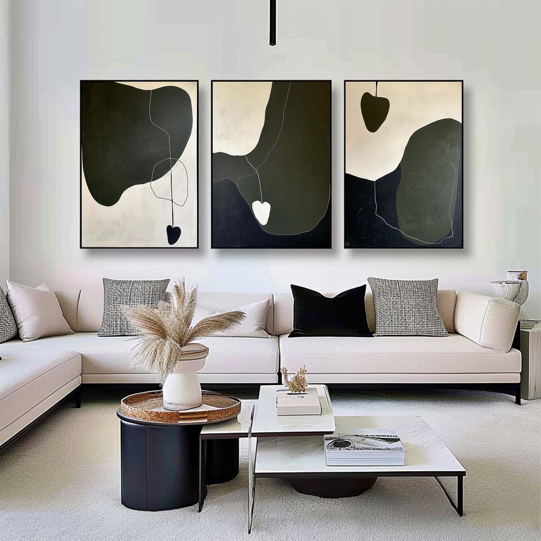 Tactile Three-Piece Oil Painting Dark Green Heart