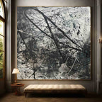Expressionist Textured Splatter Oil Painting Black White Dynamic