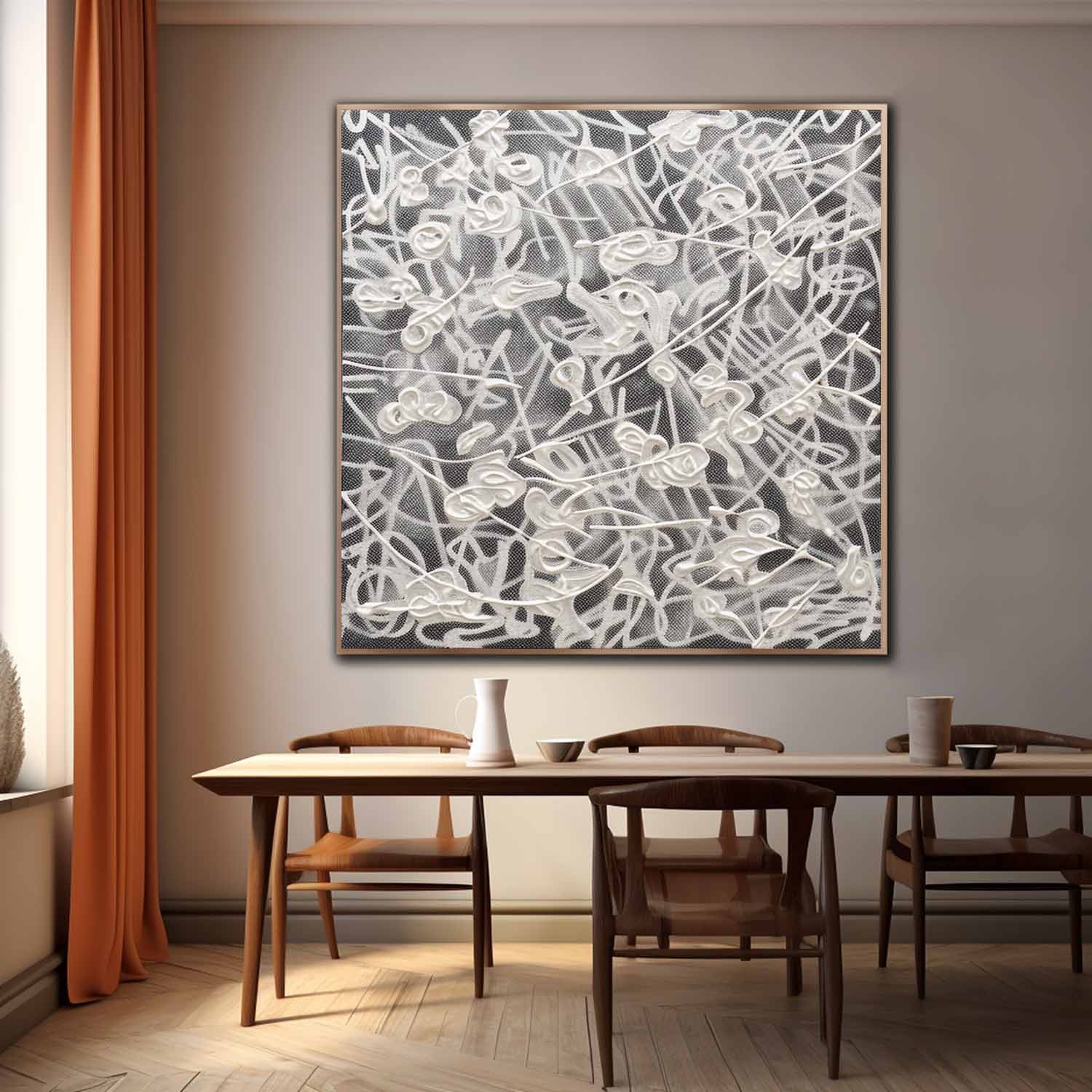 Textured Monochrome Relief Oil Painting 3D Strokes