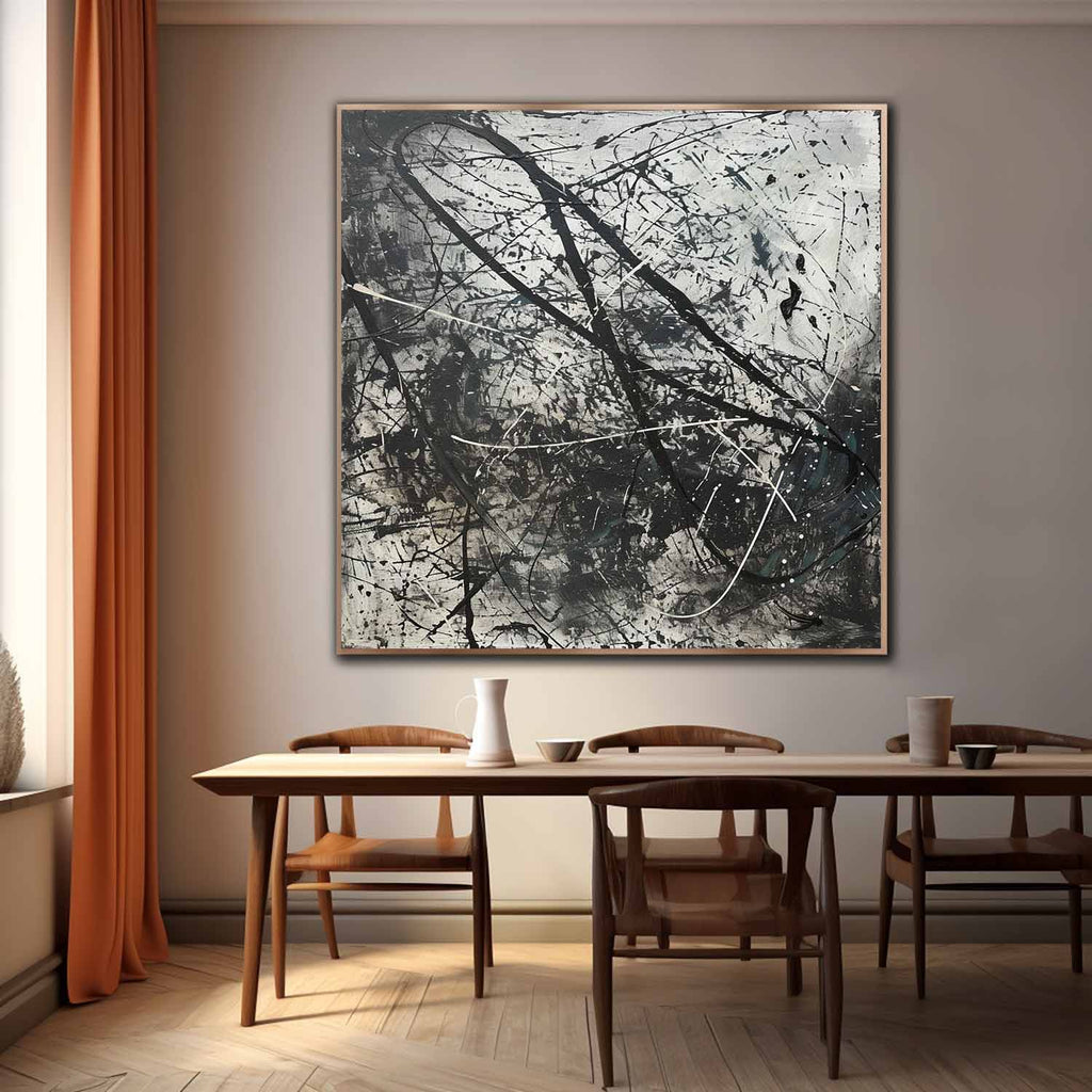 Expressionist Textured Splatter Oil Painting Black White Dynamic