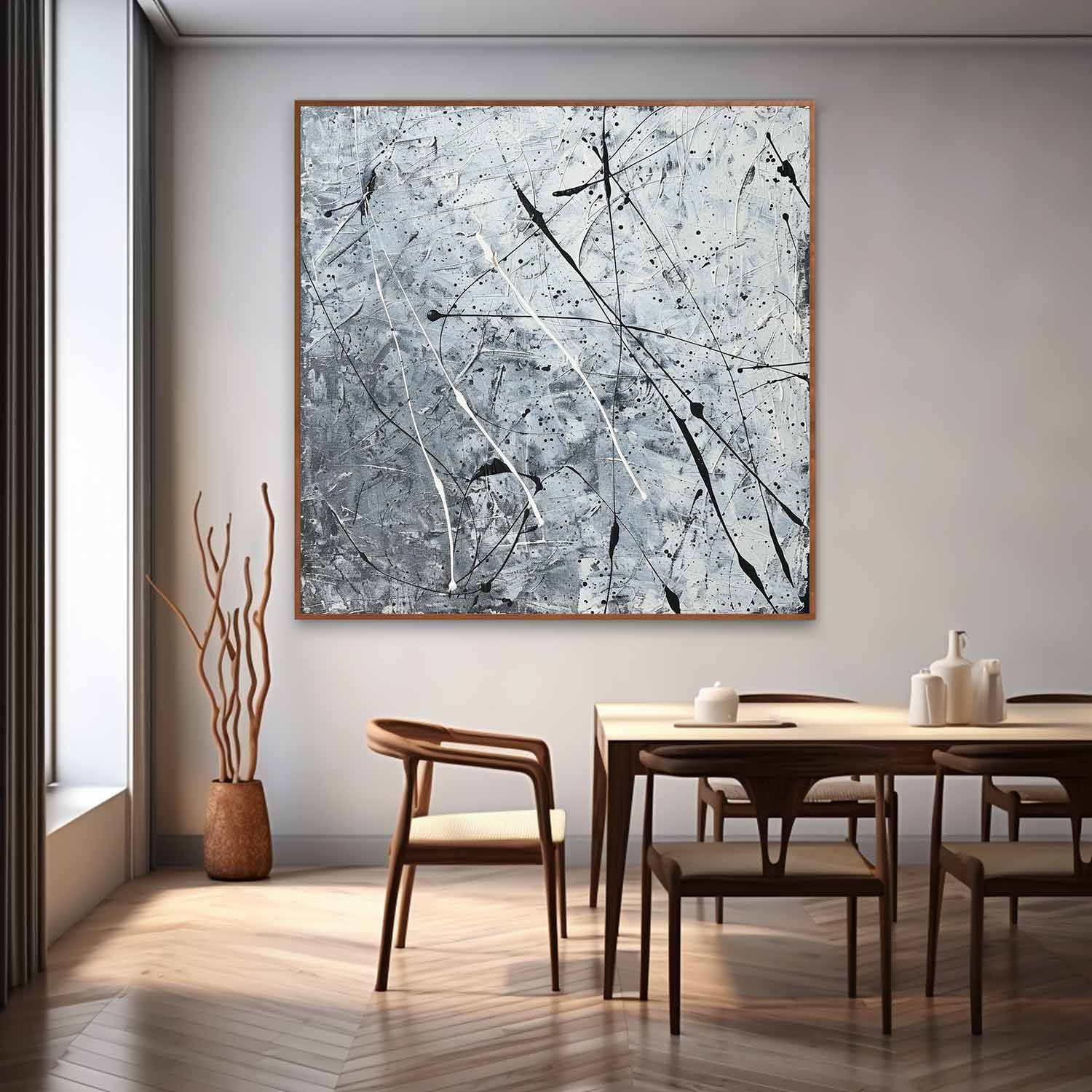Textured Monochrome Splatter Oil Painting Sleek