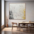 Tactile Neutral Oil Painting White Web-Lines Gold & Pink