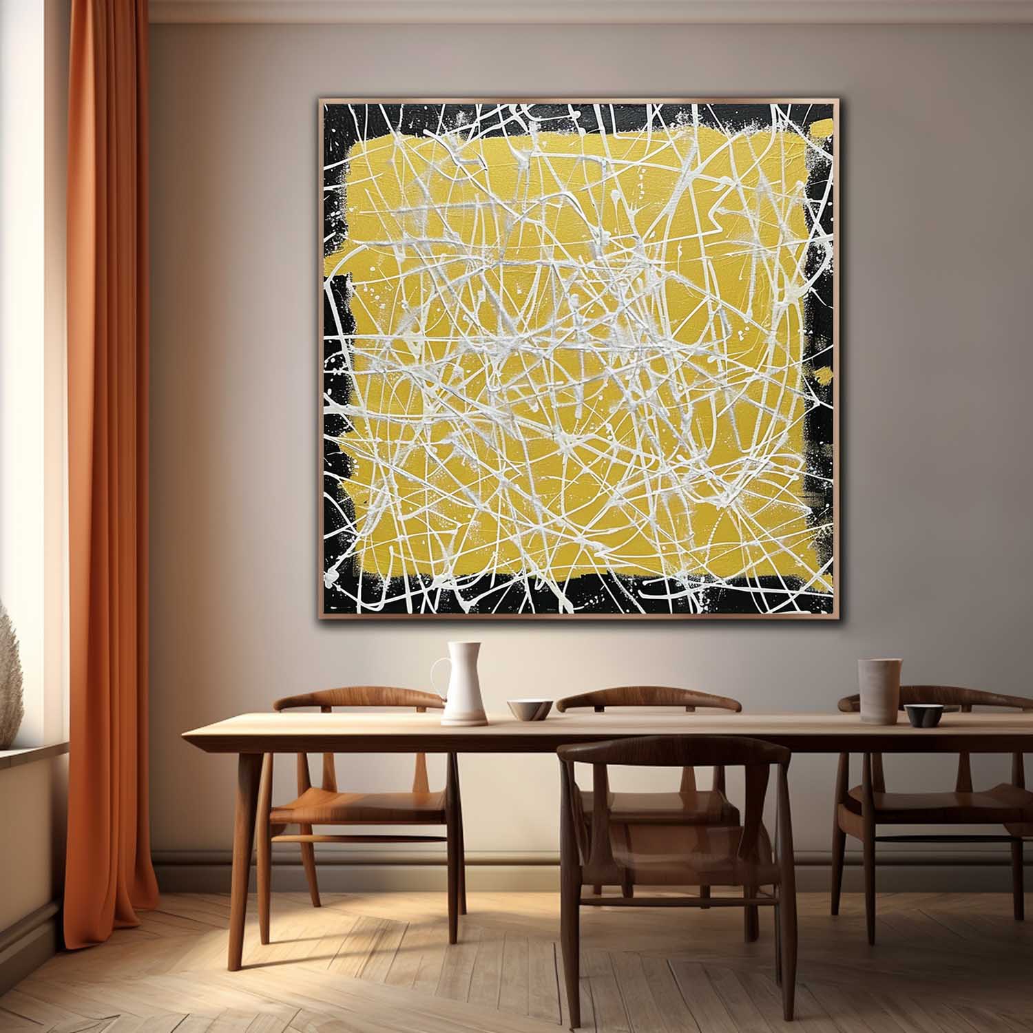 Bold Yellow Oil Painting White Web-Lines Vibrant