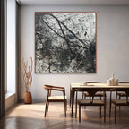 Expressionist Textured Splatter Oil Painting Black White Dynamic