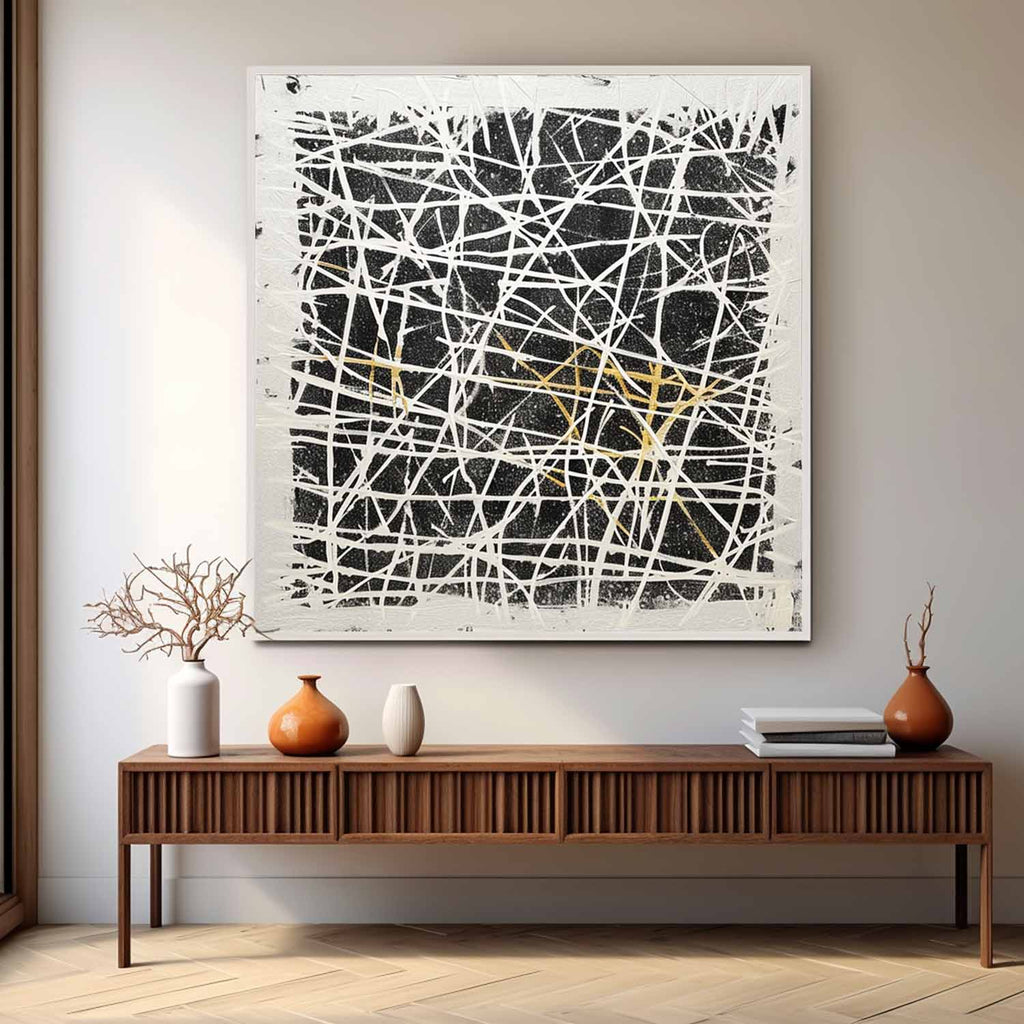 Black White Oil Painting Web-Line Textures Sleek