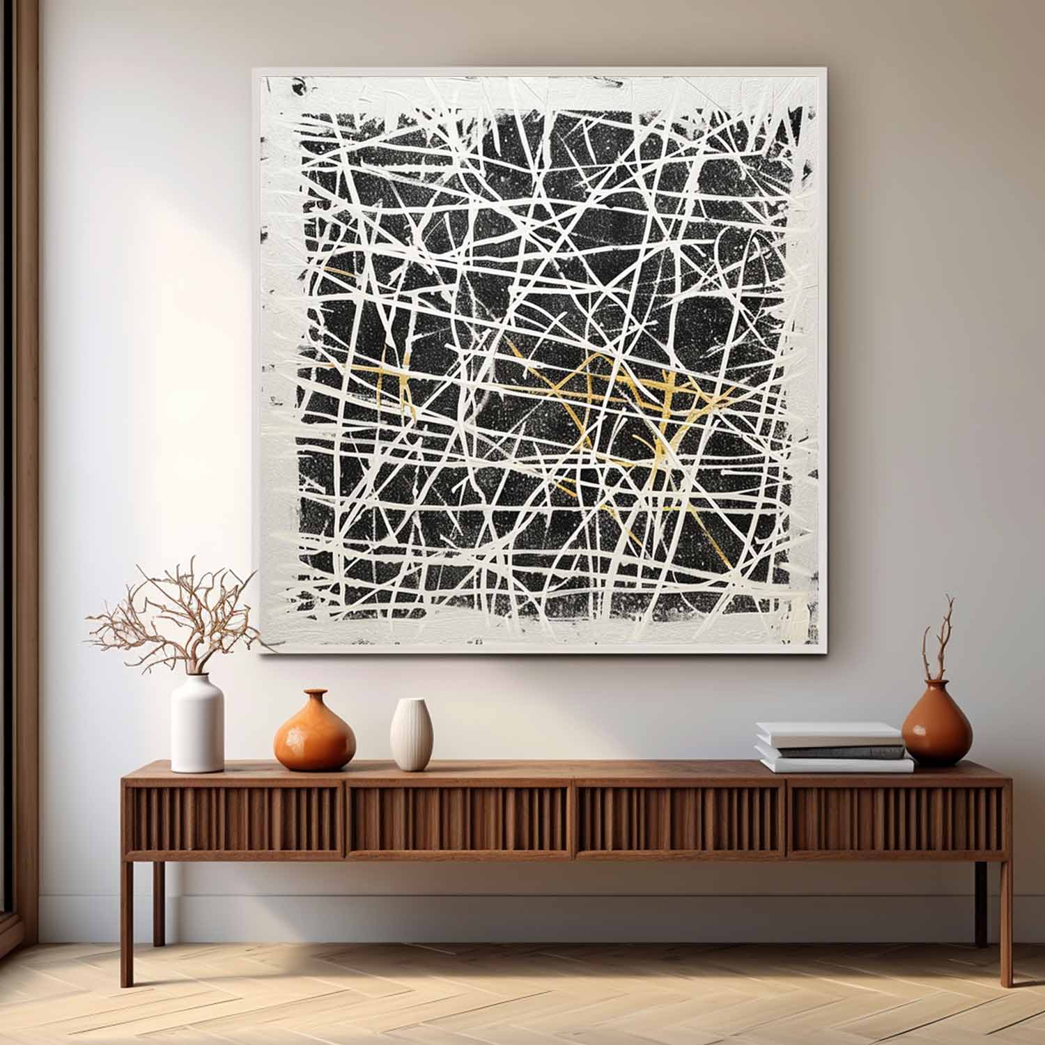 Black White Oil Painting Web-Line Textures Sleek