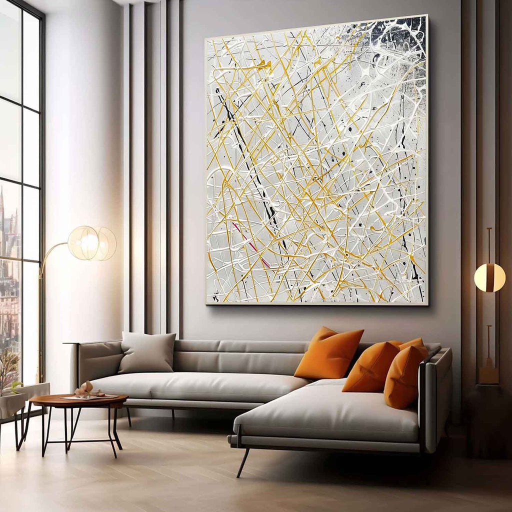 Gold Line Oil Painting Neutral Background Luxe