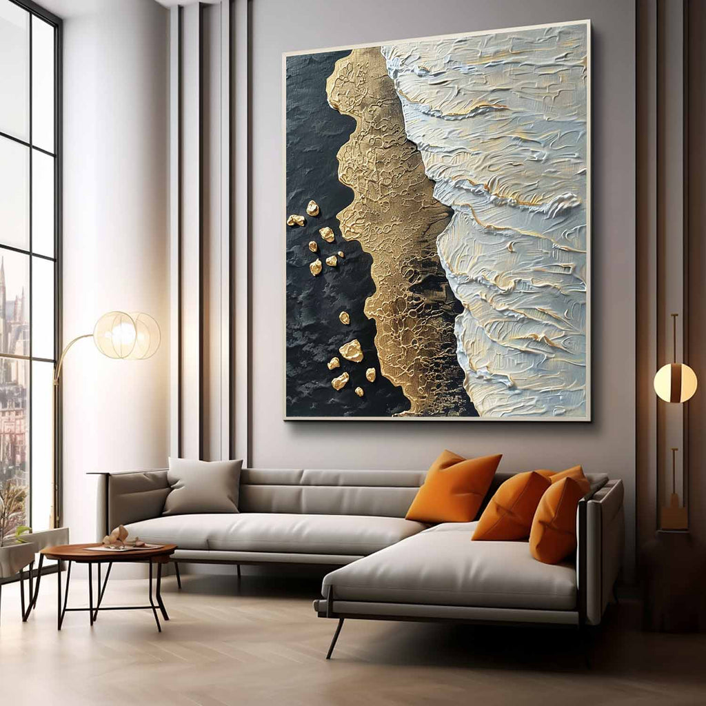 Plaster Art Texture Luxury Gold Accent Abstract Painting