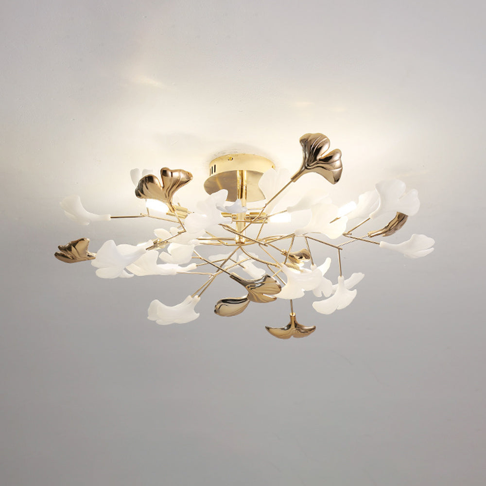 Olivia Elegant Leaf Ceramic/Metal Flush Mount Ceiling Light, Gold
