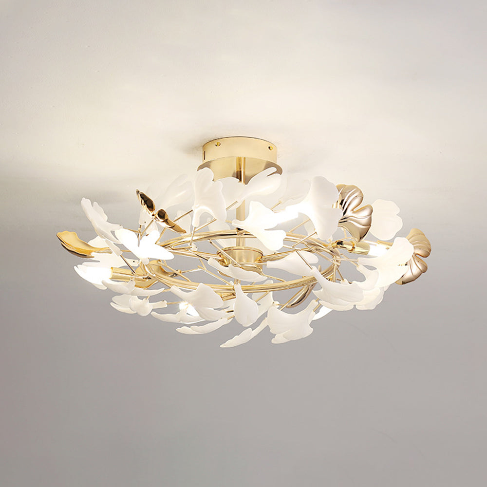 Olivia Elegant Leaf Ceramic/Metal Flush Mount Ceiling Light, Gold