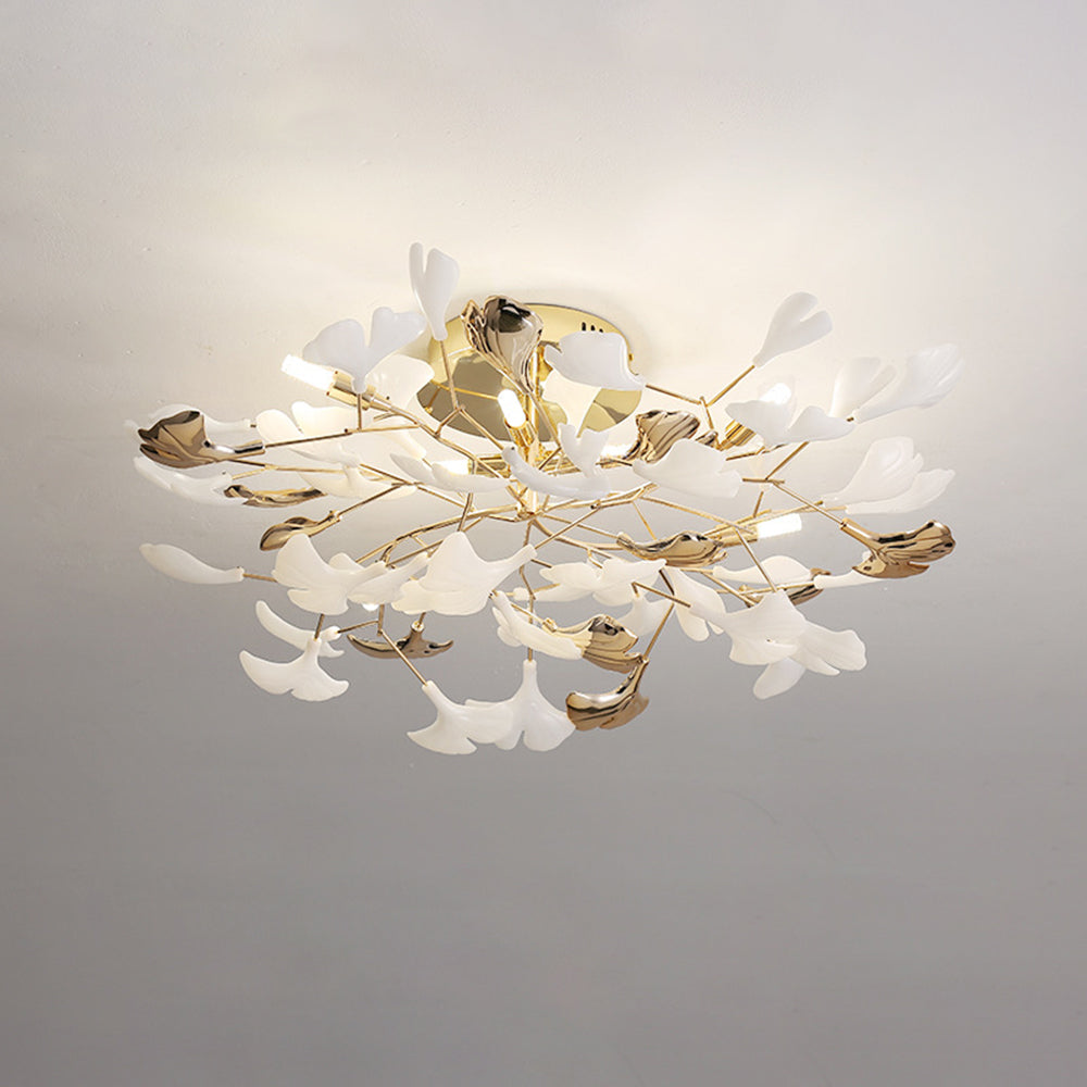 Olivia Elegant Leaf Ceramic/Metal Flush Mount Ceiling Light, Gold