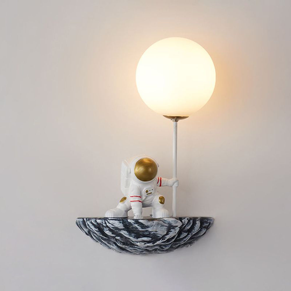Aria Decorative Astronaut Glass/ Wall Lamp, White/Blue-White