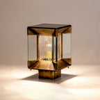 Ray Modern Rectangular Metal Glass Outdoor Lamp, Black/Black-Gold