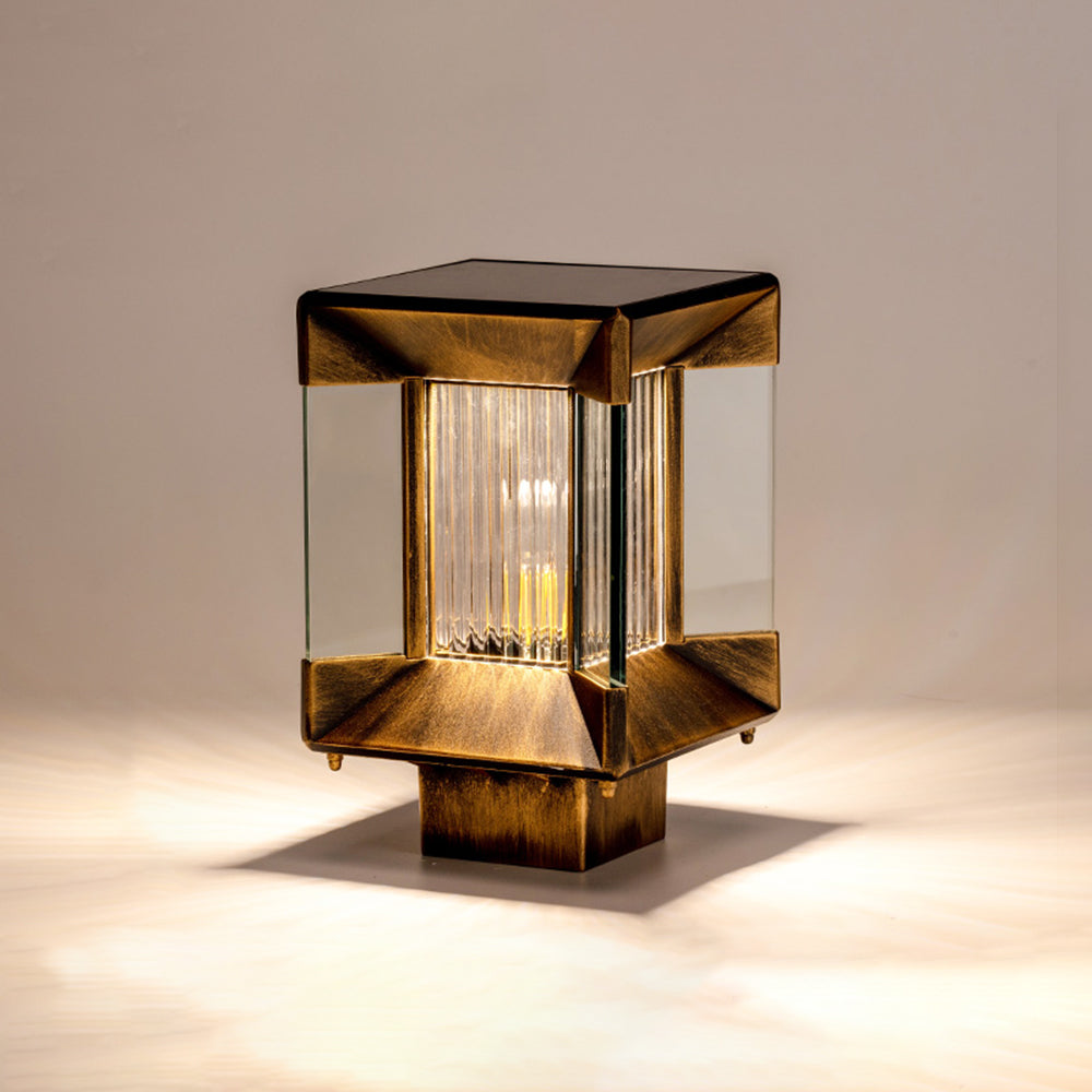 Ray Modern Rectangular Metal Glass Outdoor Lamp, Black/Black-Gold