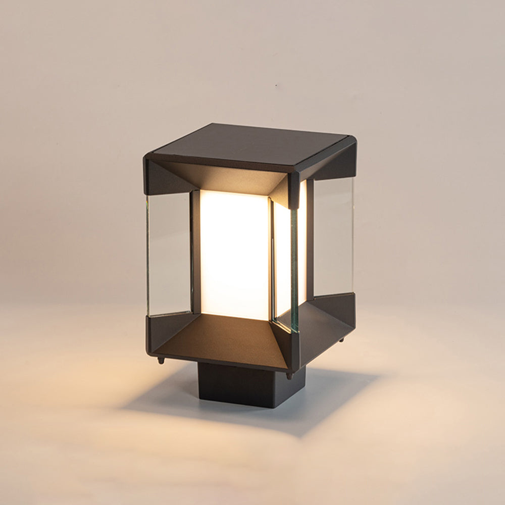 Ray Modern Rectangular Metal Glass Outdoor Lamp, Black/Black-Gold