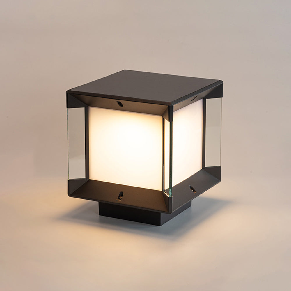 Ray Modern Rectangular Metal Glass Outdoor Lamp, Black/Black-Gold