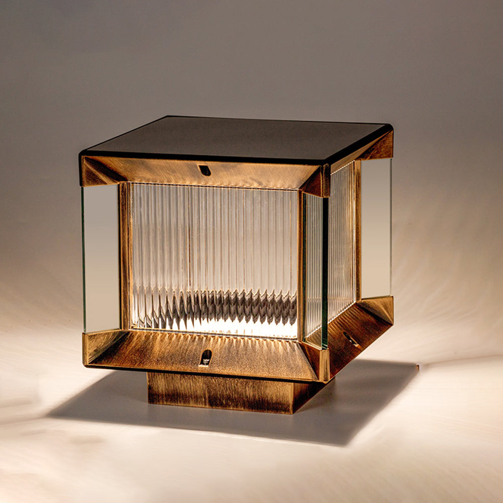 Ray Modern Rectangular Metal Glass Outdoor Lamp, Black/Black-Gold