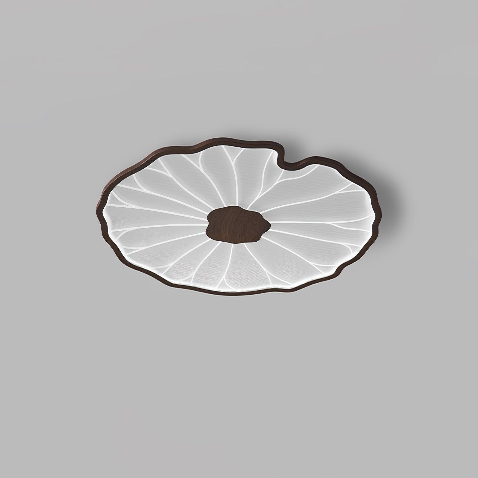 Solara Ceiling Light Feuille of Lotus - Diameter 40 Cm X Height 4 Cm - Finish Hydrographique in Grain of Wood of Walnut - Light Warm