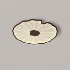 Solara Ceiling Light Feuille of Lotus - Diameter 52 Cm X Height 4 Cm - Finish Hydrographique in Grain of Wood of Walnut - Light Warm
