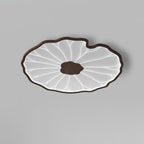 Solara Ceiling Light Feuille of Lotus - Diameter 72 Cm X Height 4 Cm - Finish Hydrographique in Grain of Wood of Walnut - Light Warm