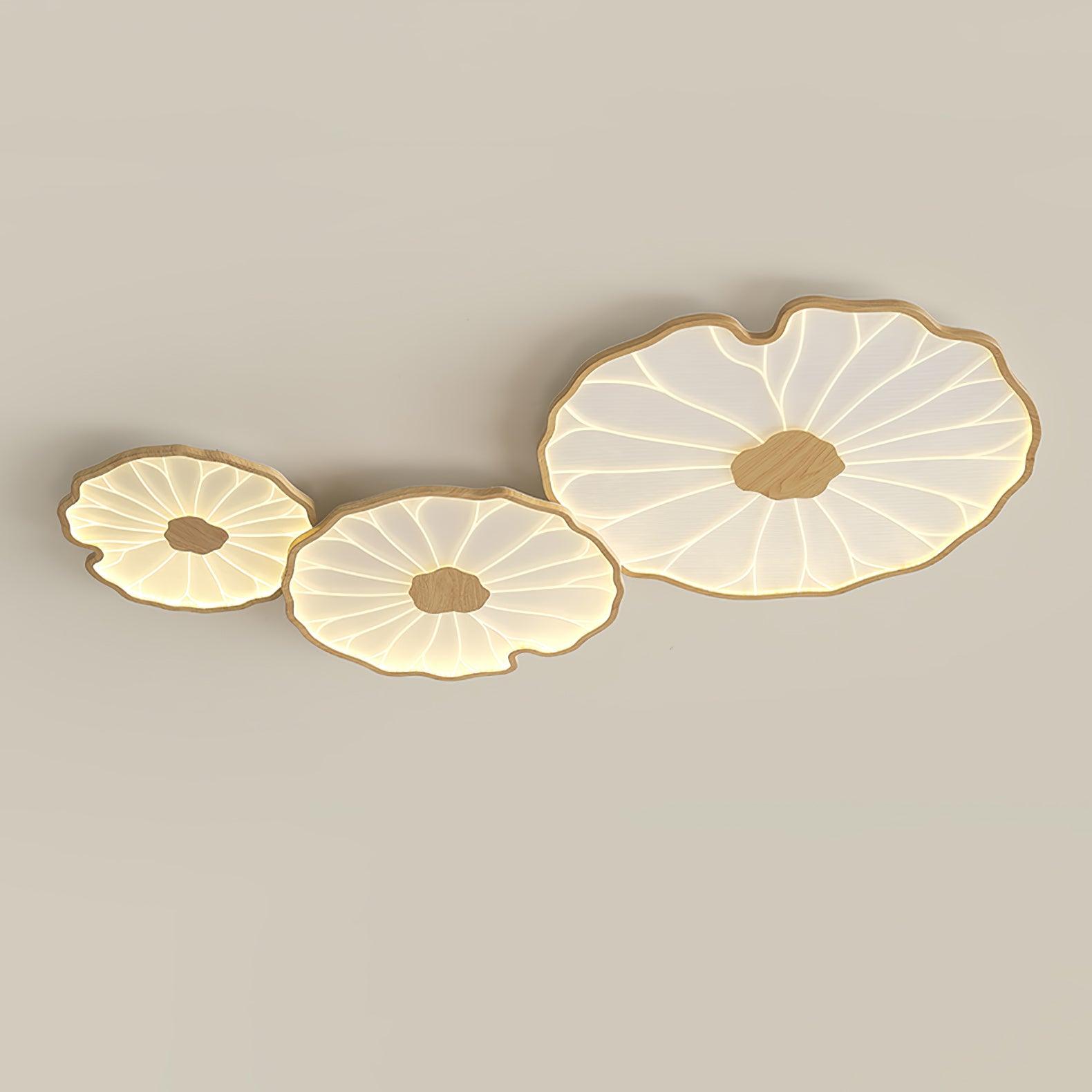 Solara Ceiling Light Feuille of Lotus - Length 100 Cm X Width 60 Cm X Height 6 Cm - Finish Grain of Wood Nature Hydrographique - Light Warm