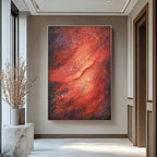 Cosmic Red Nebula Oil Painting Textured Galaxy