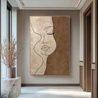 Minimalist One-Line Woman Face Wall Art Neutral