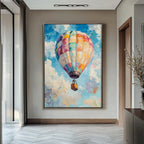 Pastel Color Block Hot Air Balloon Oil Painting