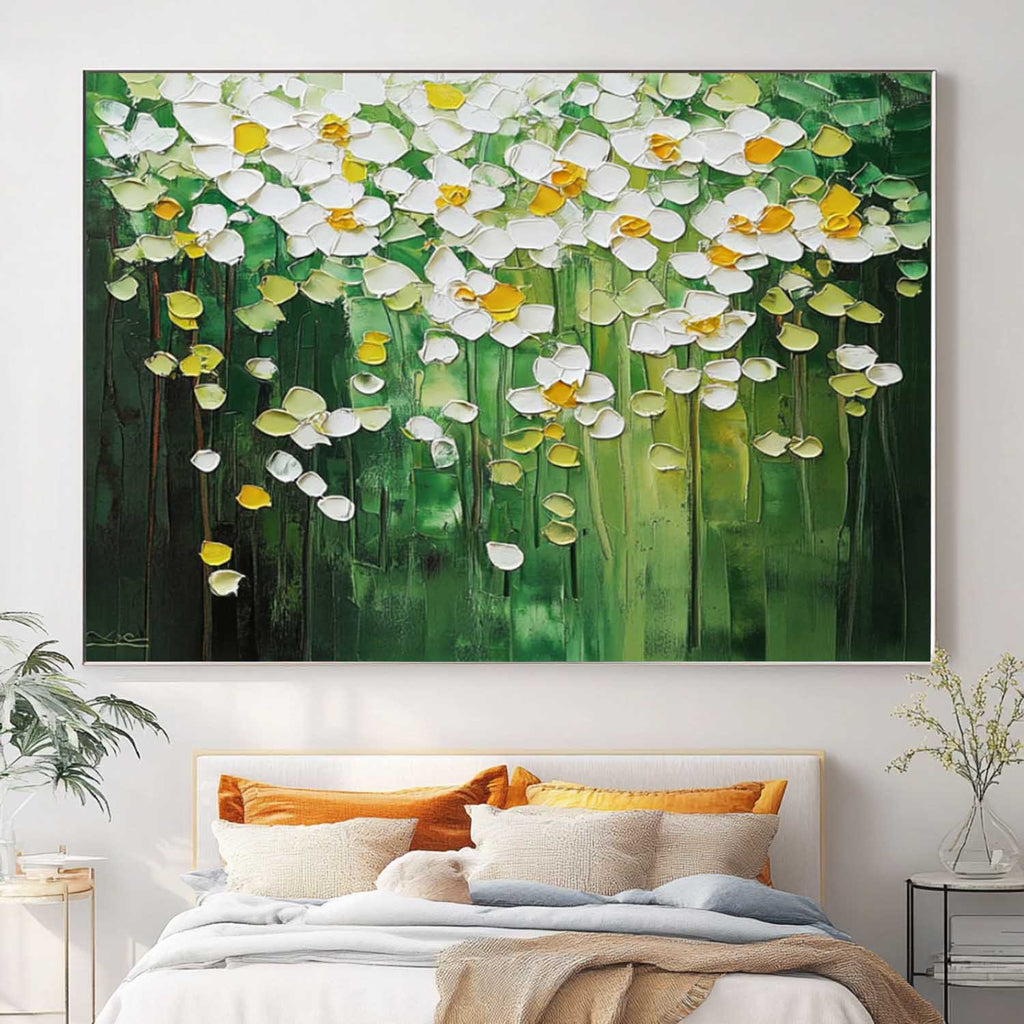 Lush Floral Canopy Oil Painting White Flowers Green