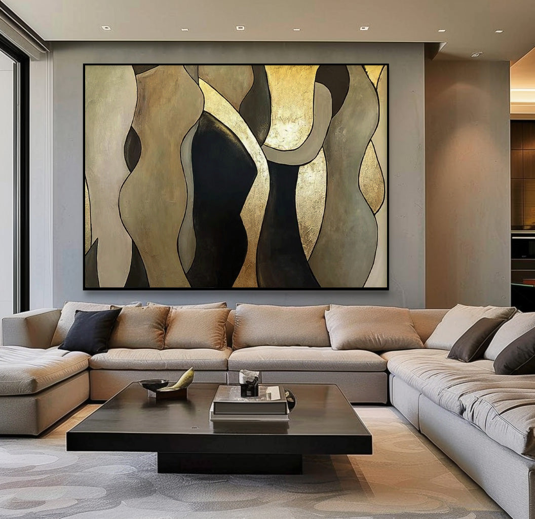 Gilded Biomorphic Abstract Painting Luxurious