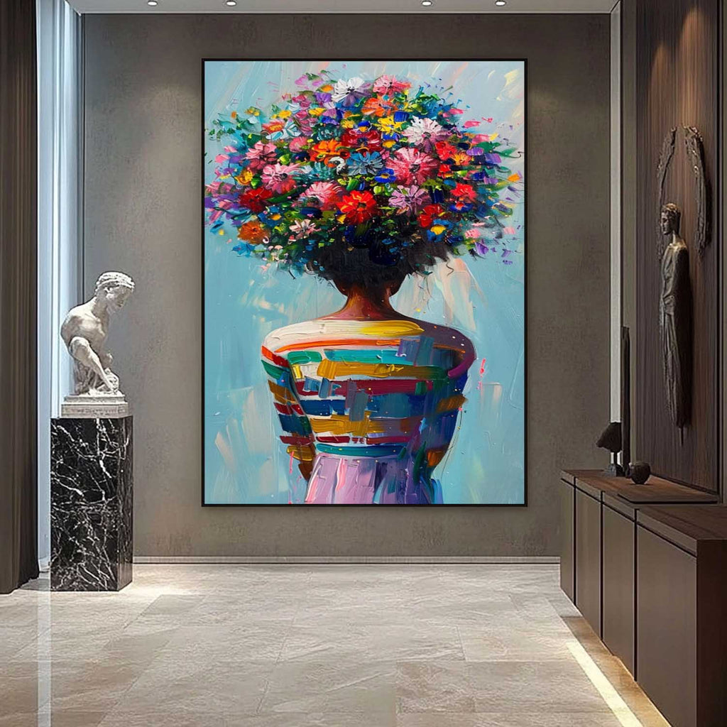 Vibrant Floral Head Woman Oil Painting Colorful