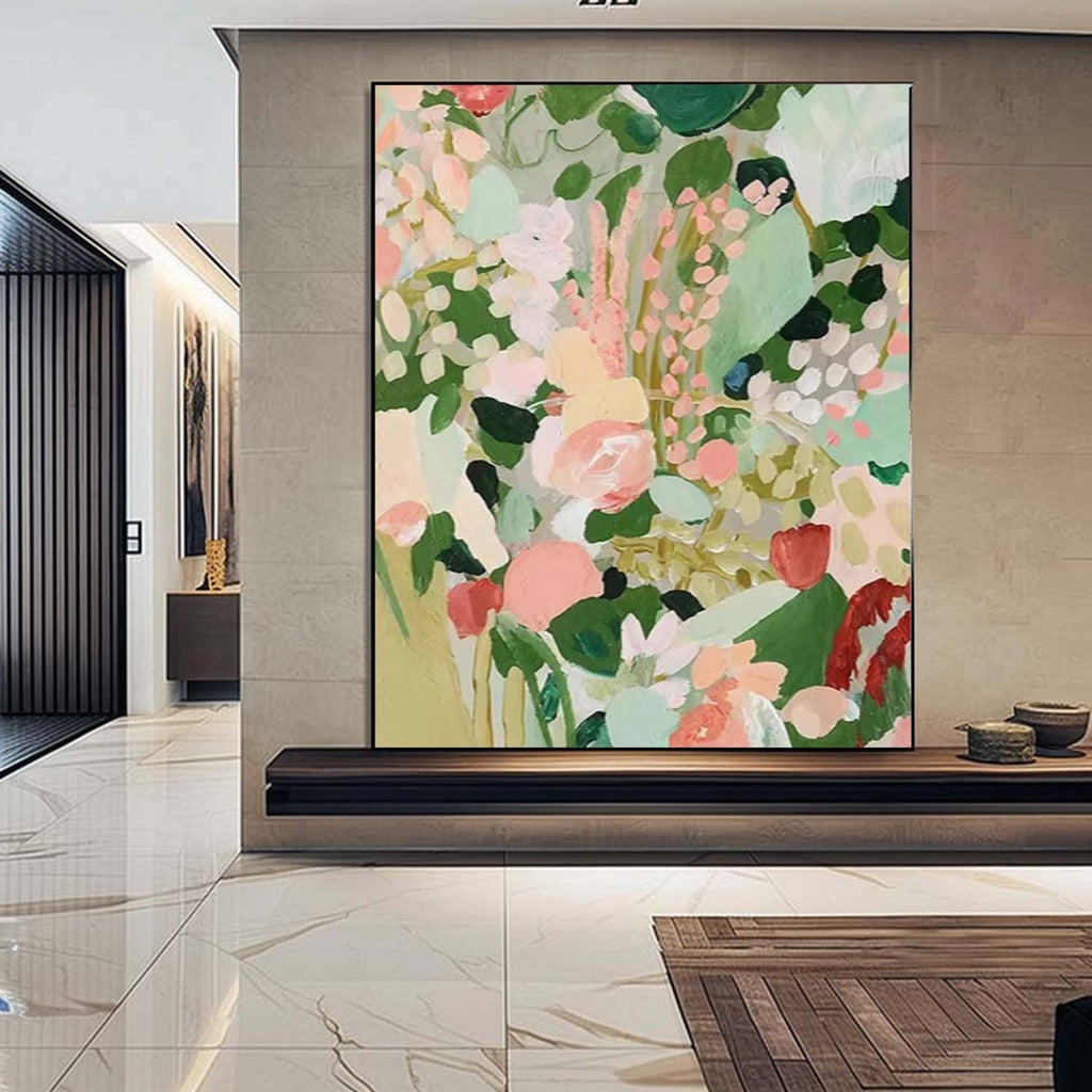 Soft Pastel Floral Field Oil Painting Modern
