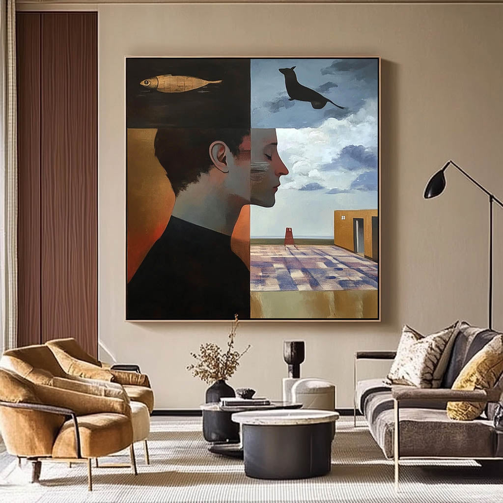 Surreal Split Portrait Oil Painting