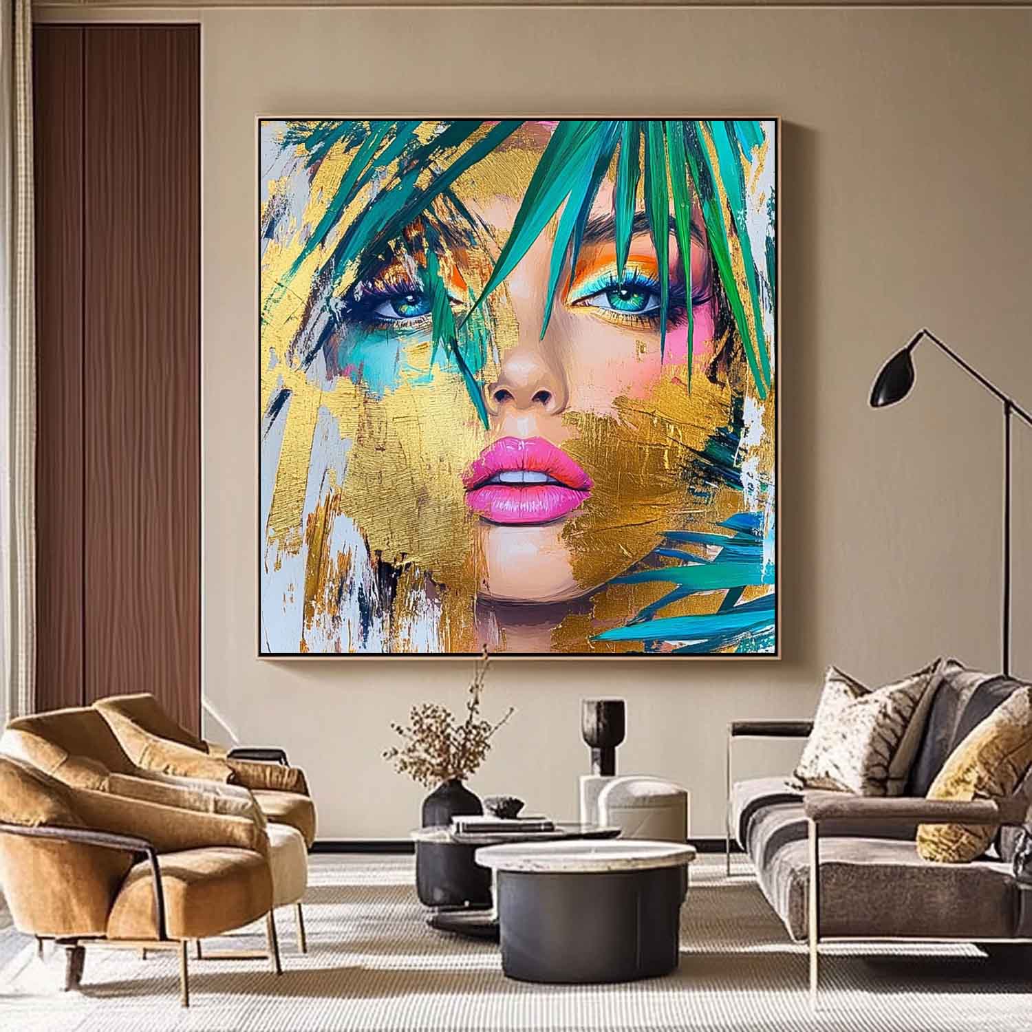 Golden Tropical Woman Portrait Oil Painting