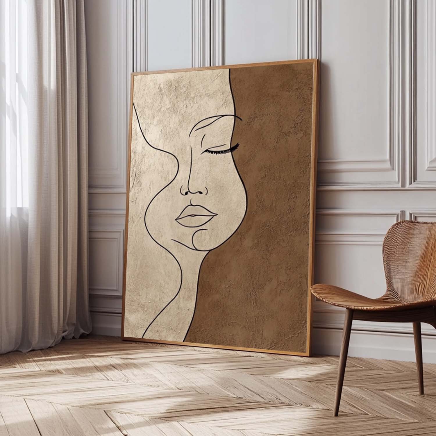 Minimalist One-Line Woman Face Wall Art Neutral