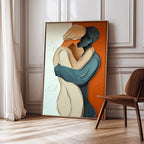 Romantic Couple Embrace Textured Oil Painting