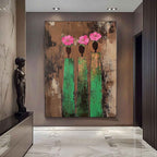 Textured Floral Green Pink Modern Wall Art