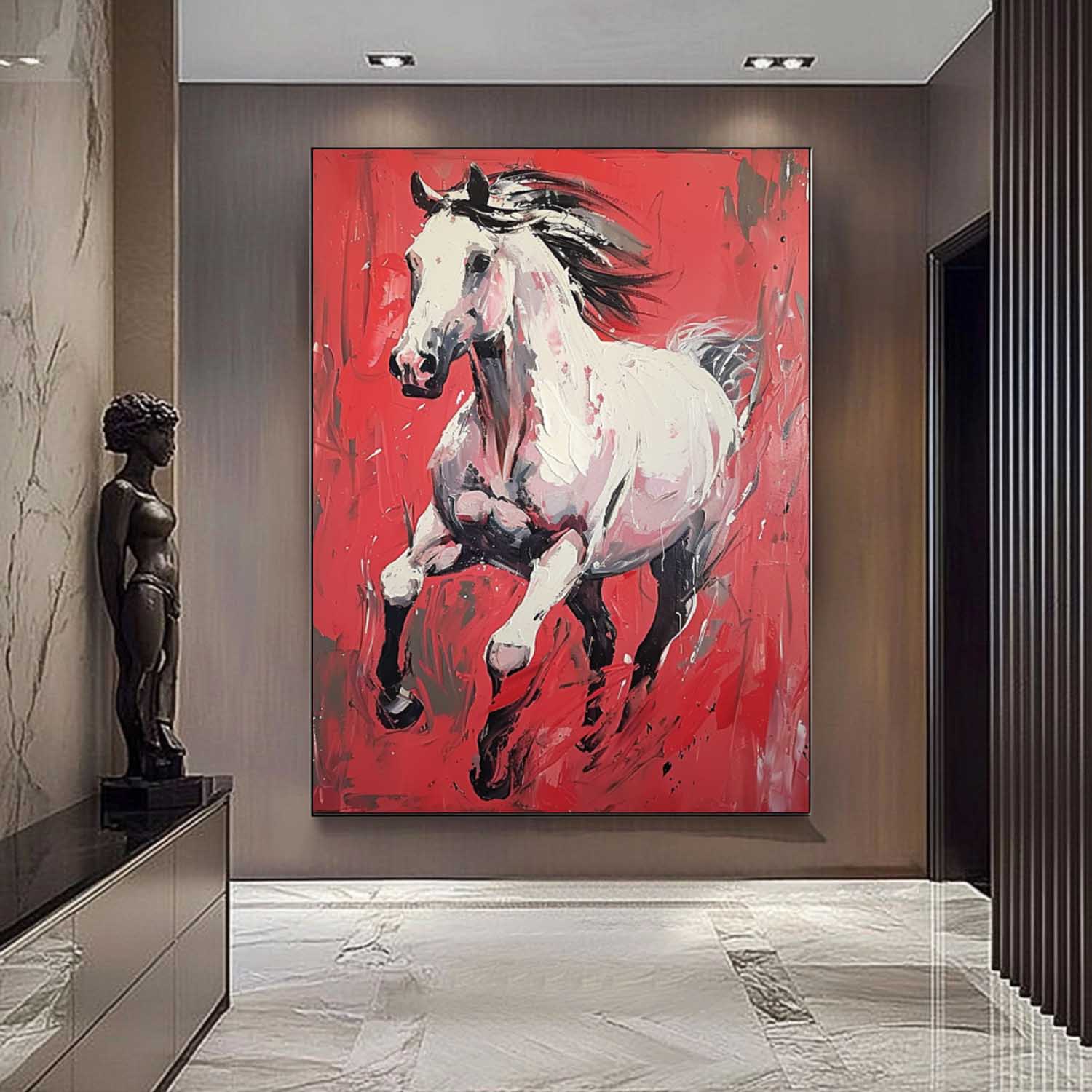 Energetic White Horse Oil Painting