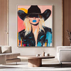 Blue Lip Cowgirl Pop Art Portrait Bold Colorful