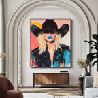 Blue Lip Cowgirl Pop Art Portrait Bold Colorful