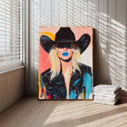 Blue Lip Cowgirl Pop Art Portrait Bold Colorful