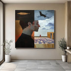 Surreal Split Portrait Oil Painting