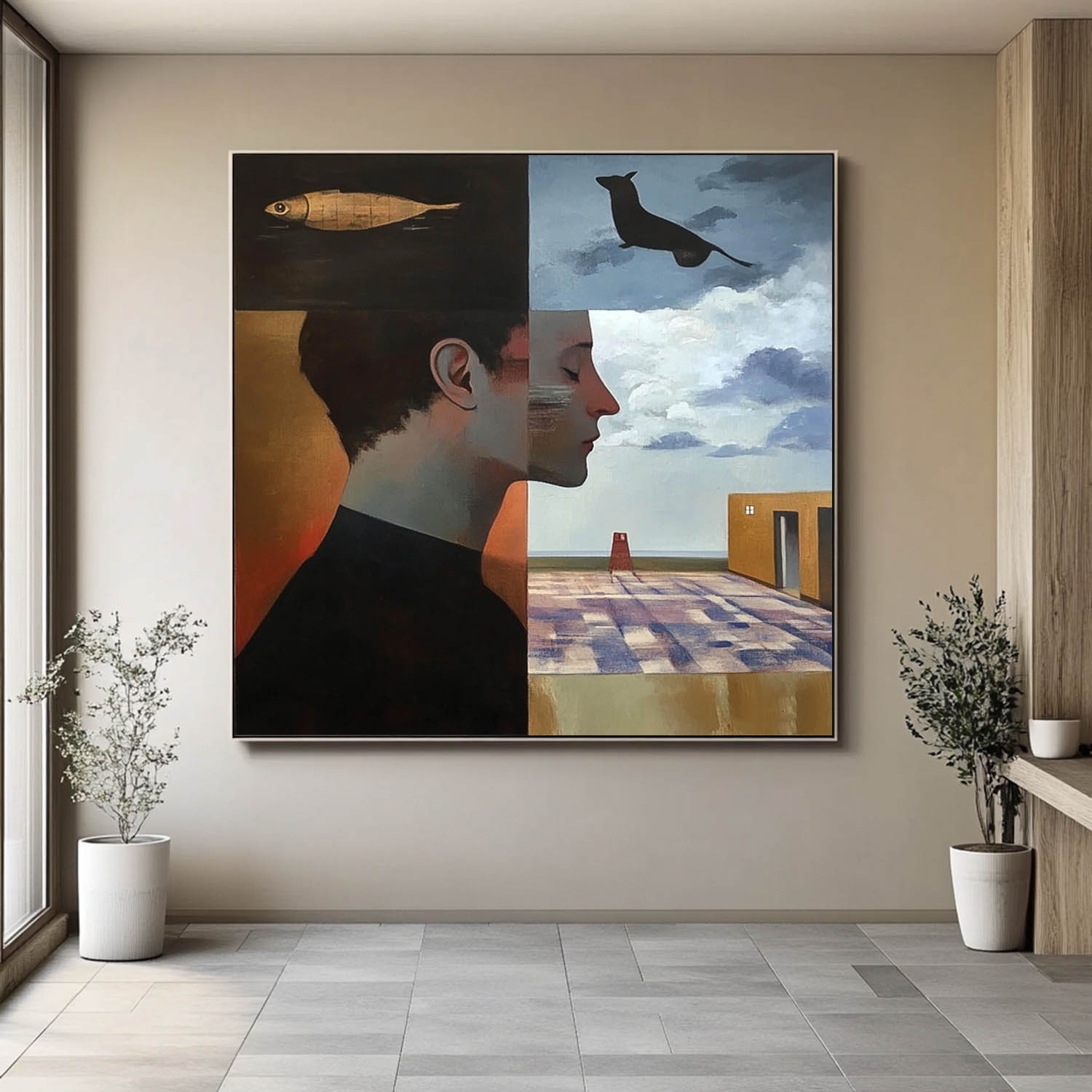 Surreal Split Portrait Oil Painting