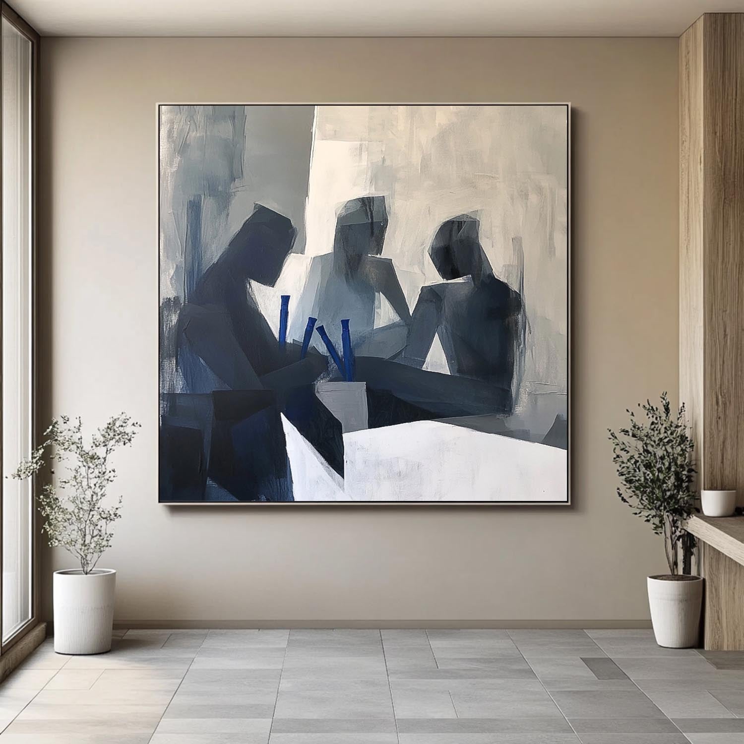 Group Meeting Monochrome Oil Painting