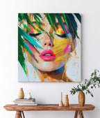 Serene Tropical Woman Portrait Gold Leaf Oil Painting