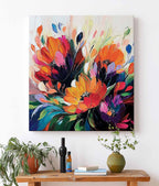 Floral Bouquet Oil Painting Fiery Orange And Purple